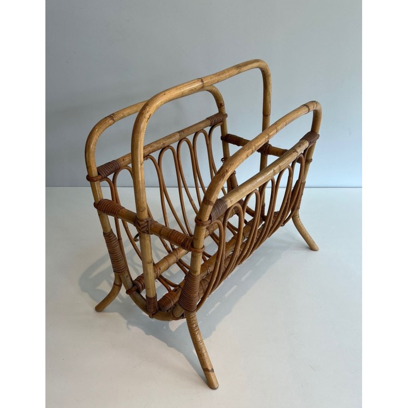 Rattan Magazine Rack, Mid-Century Modern, circa 1950