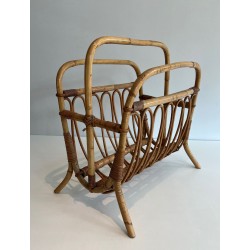 Rattan Magazine Rack, Mid-Century Modern, circa 1950