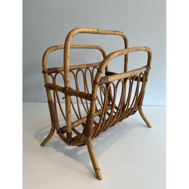 Porte-Revues en Rotin, Mid-Century Modern, vers 1950