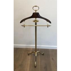 Neoclassical Valet Stand in Brass and Wood on Casters, French, c. 1940