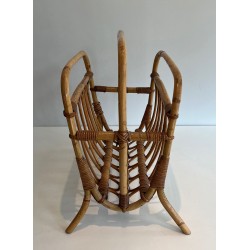 Rattan Magazine Rack, Mid-Century Modern, circa 1950