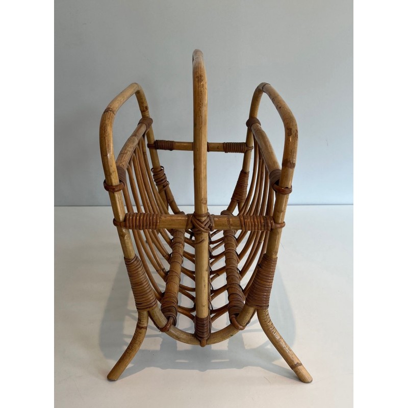 Rattan Magazine Rack, Mid-Century Modern, circa 1950