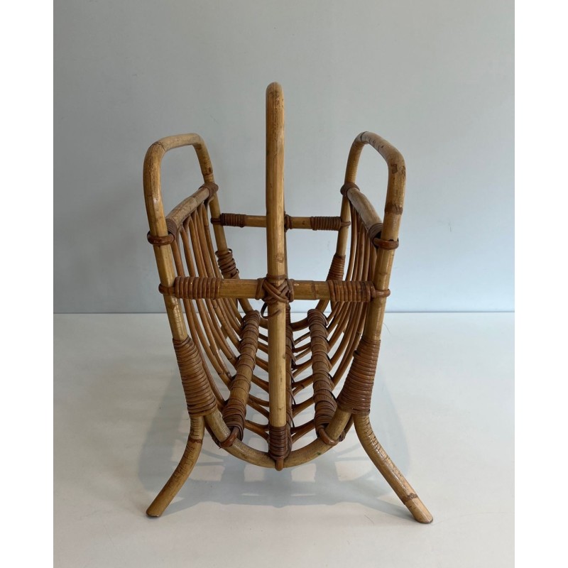 Rattan Magazine Rack, Mid-Century Modern, circa 1950