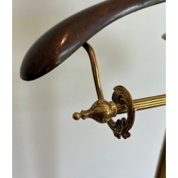 Neoclassical Valet Stand in Brass and Wood on Casters, French, c. 1940