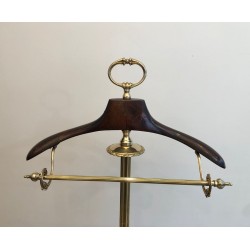 Neoclassical Valet Stand in Brass and Wood on Casters, French, c. 1940