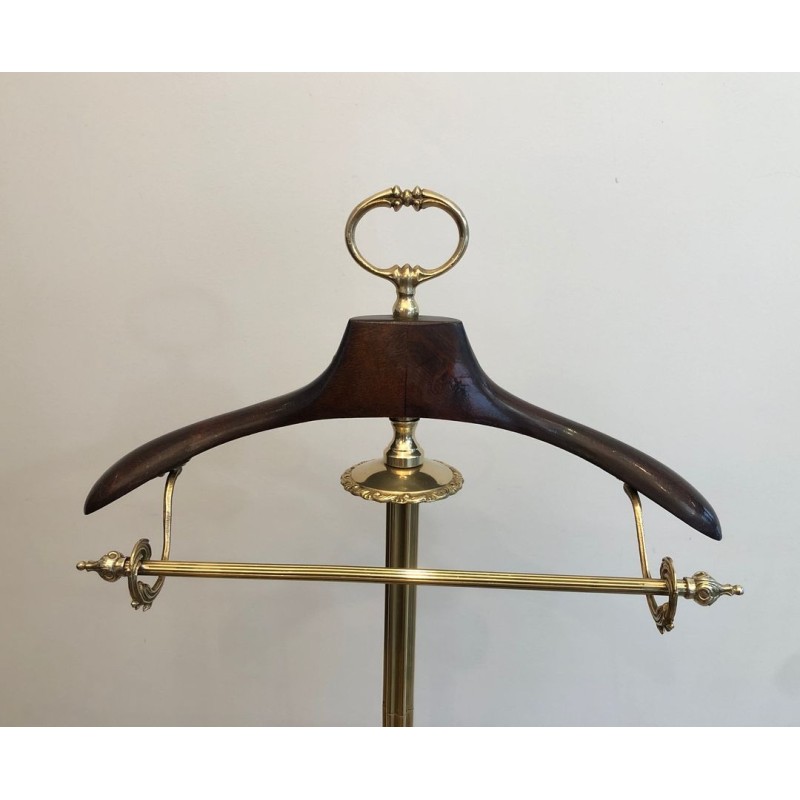 Neoclassical Valet Stand in Brass and Wood on Casters, French, c. 1940