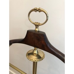Neoclassical Valet Stand in Brass and Wood on Casters, French, c. 1940