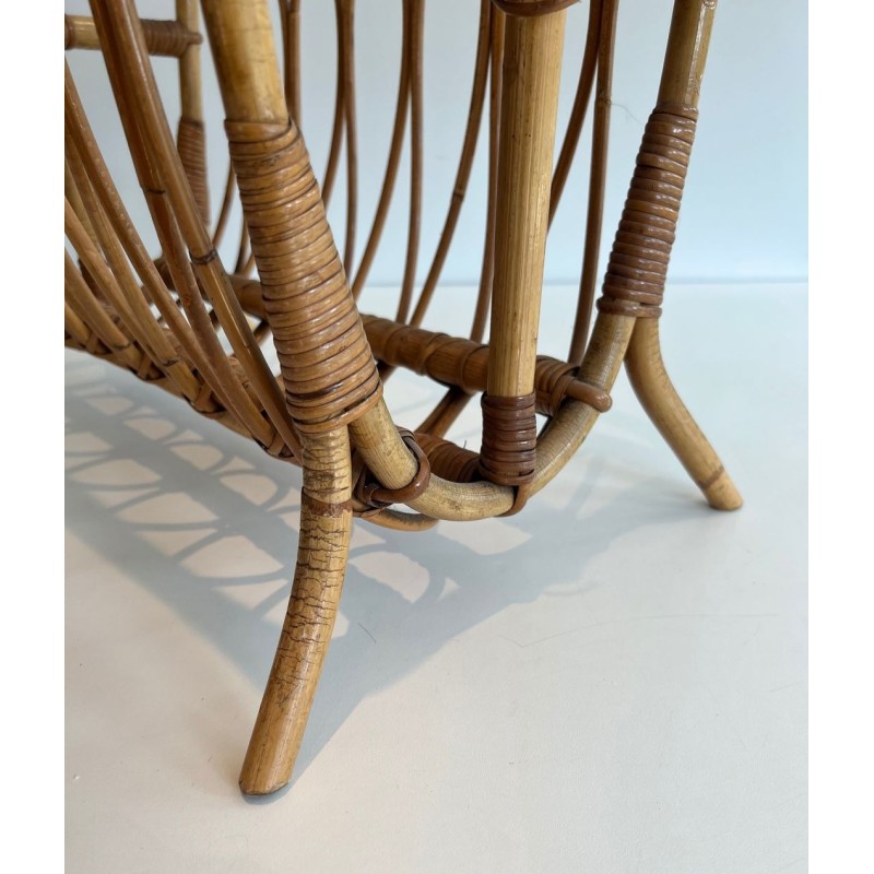 Rattan Magazine Rack, Mid-Century Modern, circa 1950