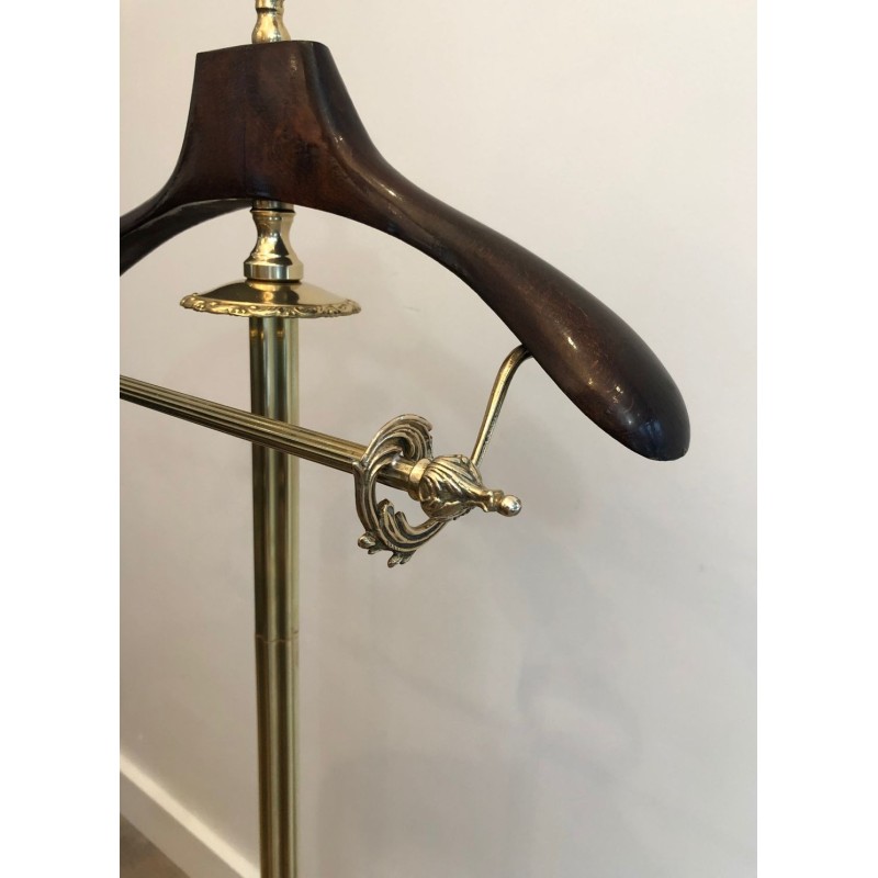 Neoclassical Valet Stand in Brass and Wood on Casters, French, c. 1940