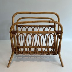 Porte-Revues en Rotin, Mid-Century Modern, vers 1950