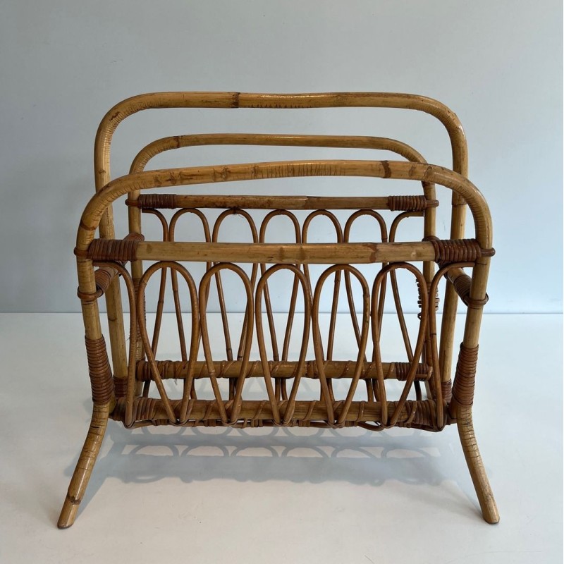Porte-Revues en Rotin, Mid-Century Modern, vers 1950