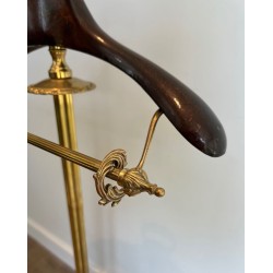 Neoclassical Valet Stand in Brass and Wood on Casters, French, c. 1940