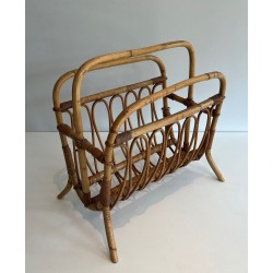 Porte-Revues en Rotin, Mid-Century Modern, vers 1950