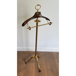 Neoclassical Valet Stand in Brass and Wood on Casters, French, c. 1940