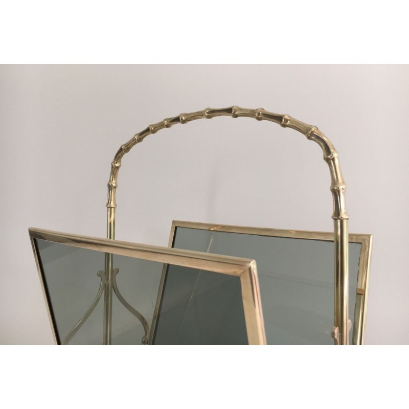 Pair of Bronze Faux-Bamboo Magazine Racks, Blue Glass, Maison Baguès, c. 1940