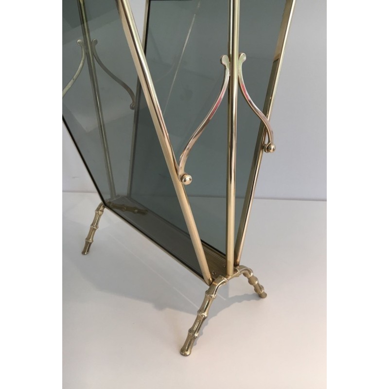 Pair of Bronze Faux-Bamboo Magazine Racks, Blue Glass, Maison Baguès, c. 1940