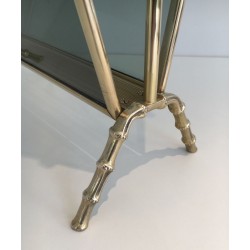 Pair of Bronze Faux-Bamboo Magazine Racks, Blue Glass, Maison Baguès, c. 1940