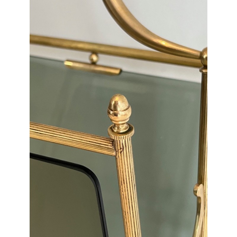 Porte-Revues Néoclassique Laiton et Verre Bleuté, Maison Jansen, v. 1940