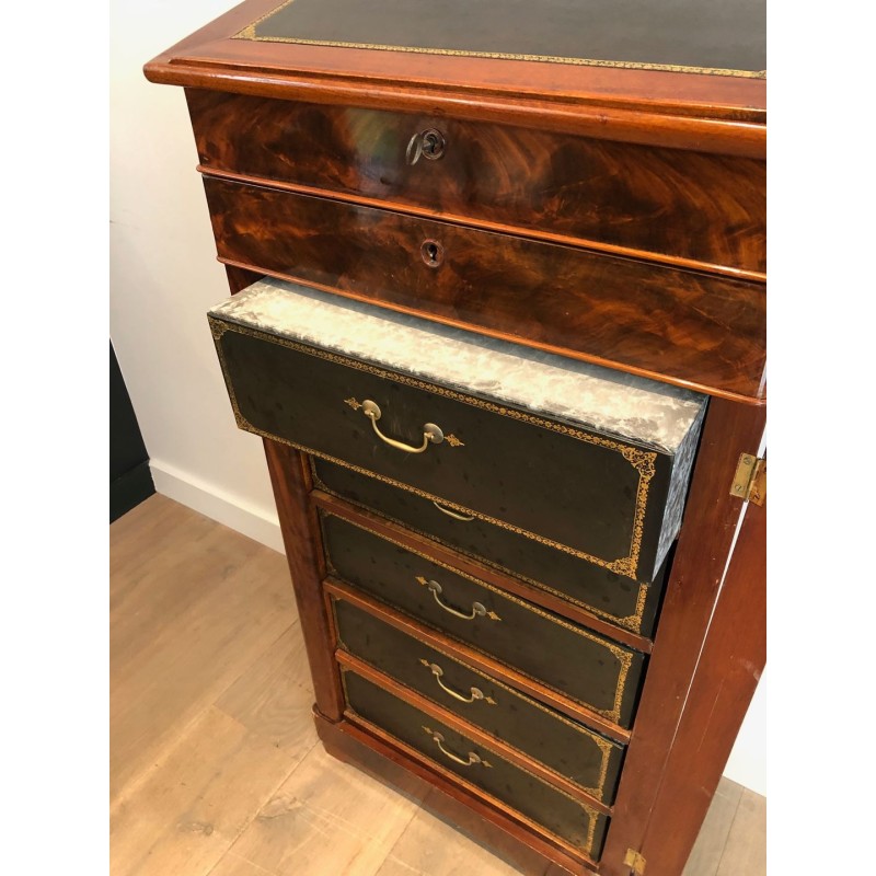 Mahogany & Leather Notary Cabinet, Napoléon III, French, 19th Century