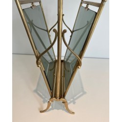 Neoclassical Magazine Rack, Brass & Blue Glass, Maison Jansen, c. 1940