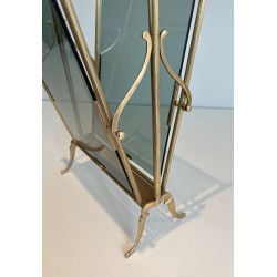 Porte-Revues Néoclassique Laiton et Verre Bleuté, Maison Jansen, v. 1940