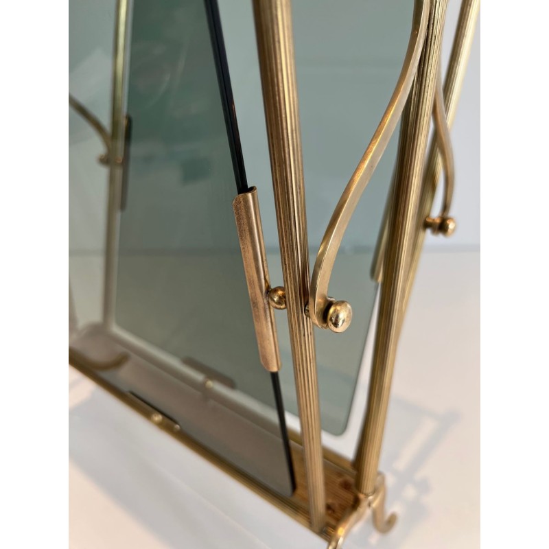 Porte-Revues Néoclassique Laiton et Verre Bleuté, Maison Jansen, v. 1940