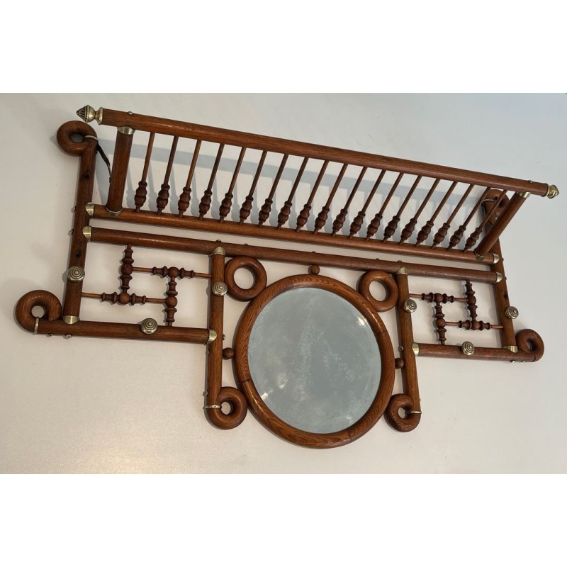 Bentwood & Brass Wall Coat Rack, Arts & Crafts, Austrian, c. 1900