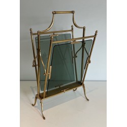 Porte-Revues Néoclassique Laiton et Verre Bleuté, Maison Jansen, v. 1940