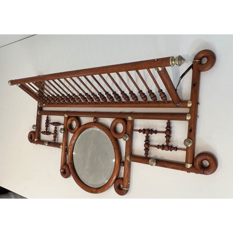 Bentwood & Brass Wall Coat Rack, Arts & Crafts, Austrian, c. 1900