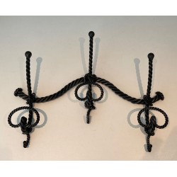 Twisted Wrought Iron Wall Coat Rack, French Ironwork, c. 1940