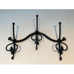 Twisted Wrought Iron Wall Coat Rack, French Ironwork, c. 1940