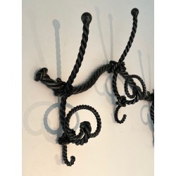 Twisted Wrought Iron Wall Coat Rack, French Ironwork, c. 1940