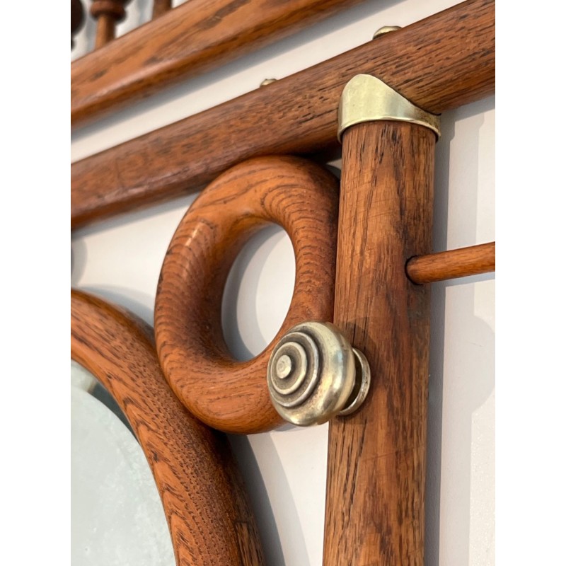 Bentwood & Brass Wall Coat Rack, Arts & Crafts, Austrian, c. 1900