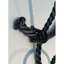 Twisted Wrought Iron Wall Coat Rack, French Ironwork, c. 1940