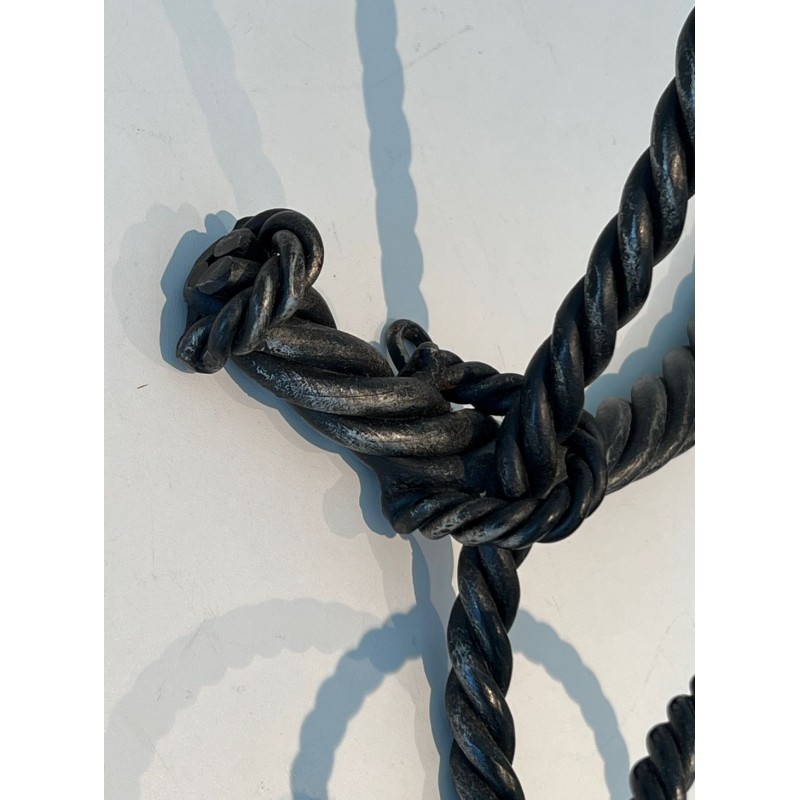 Twisted Wrought Iron Wall Coat Rack, French Ironwork, c. 1940