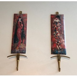 Pair of Commedia dell'Arte Coat Hooks, in the Taste of Fornasetti, c. 1970