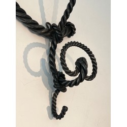 Twisted Wrought Iron Wall Coat Rack, French Ironwork, c. 1940