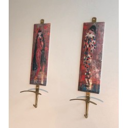 Pair of Commedia dell'Arte Coat Hooks, in the Taste of Fornasetti, c. 1970