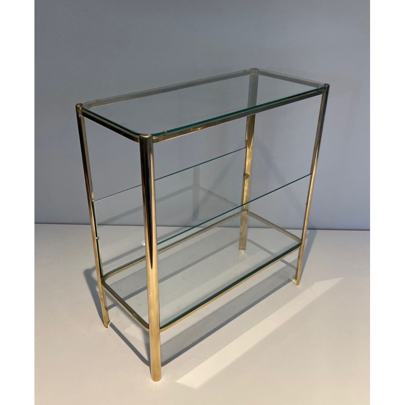 Porte-Revues Bronze Poli et Verre, Signé Lepelletier, Estampillé Broncz, v. 1970