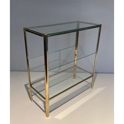 Porte-Revues Bronze Poli et Verre, Signé Lepelletier, Estampillé Broncz, v. 1970