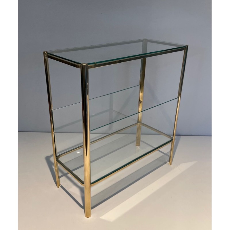Porte-Revues Bronze Poli et Verre, Signé Lepelletier, Estampillé Broncz, v. 1970