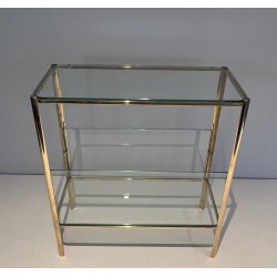 Porte-Revues Bronze Poli et Verre, Signé Lepelletier, Estampillé Broncz, v. 1970
