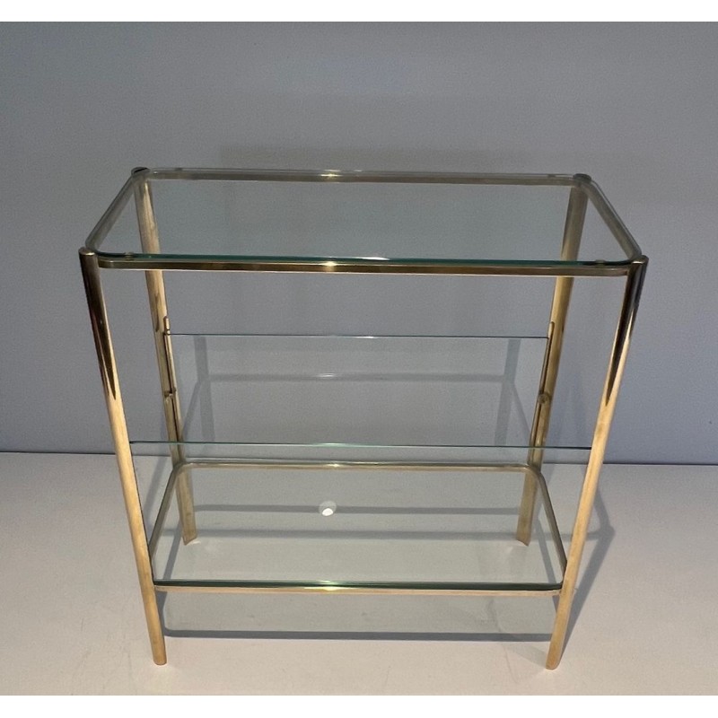 Porte-Revues Bronze Poli et Verre, Signé Lepelletier, Estampillé Broncz, v. 1970