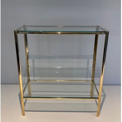 Porte-Revues Bronze Poli et Verre, Signé Lepelletier, Estampillé Broncz, v. 1970