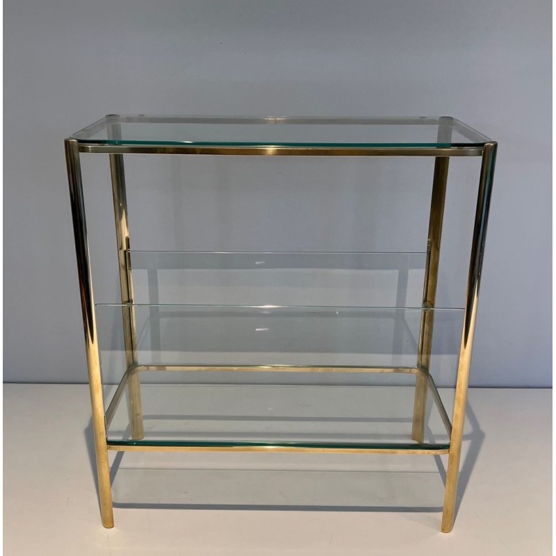 Polished Bronze & Glass Magazine Rack, Signed Lepelletier, Stamped Broncz, c. 1970