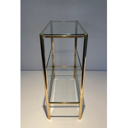 Polished Bronze & Glass Magazine Rack, Signed Lepelletier, Stamped Broncz, c. 1970