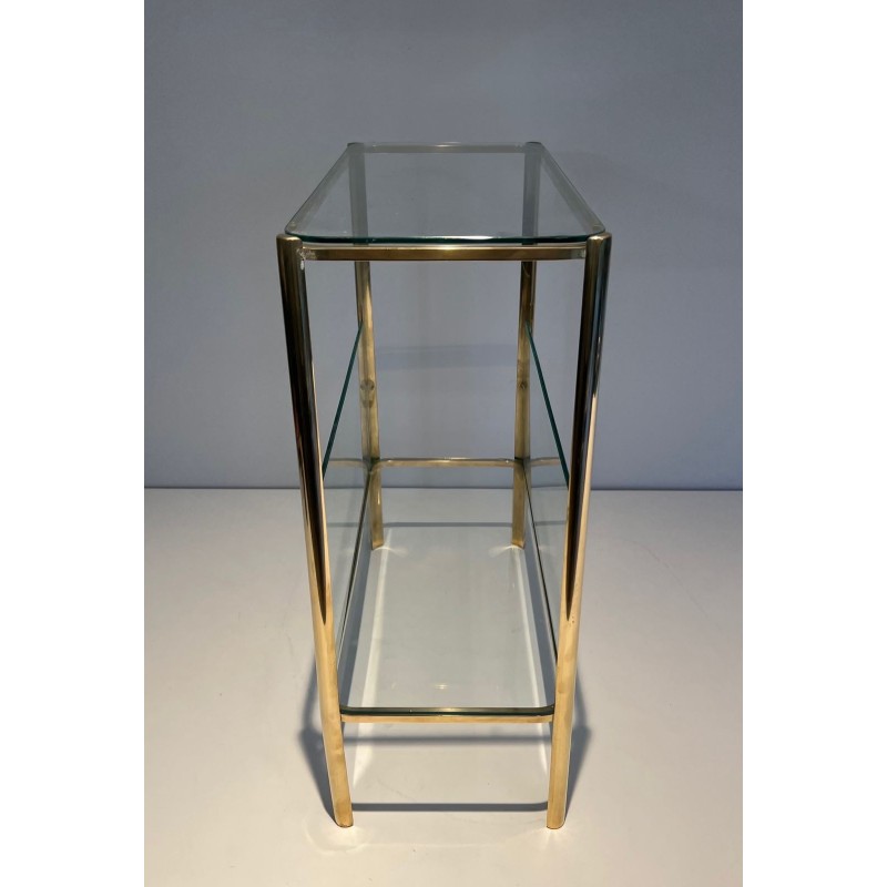 Porte-Revues Bronze Poli et Verre, Signé Lepelletier, Estampillé Broncz, v. 1970