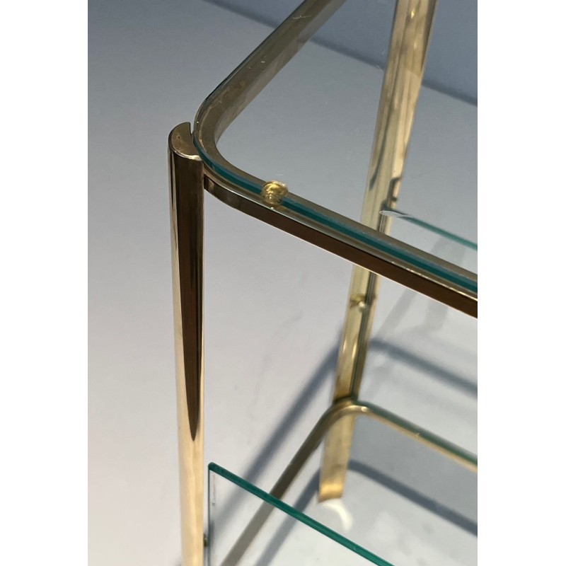 Porte-Revues Bronze Poli et Verre, Signé Lepelletier, Estampillé Broncz, v. 1970