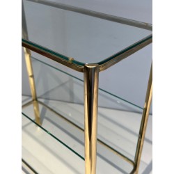 Polished Bronze & Glass Magazine Rack, Signed Lepelletier, Stamped Broncz, c. 1970