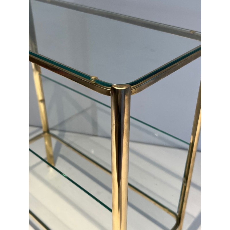 Polished Bronze & Glass Magazine Rack, Signed Lepelletier, Stamped Broncz, c. 1970